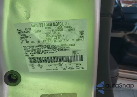 2008 Mercury Mariner V6 z USA, uszkodzony, nr VIN 4M2CU81158KJ14416